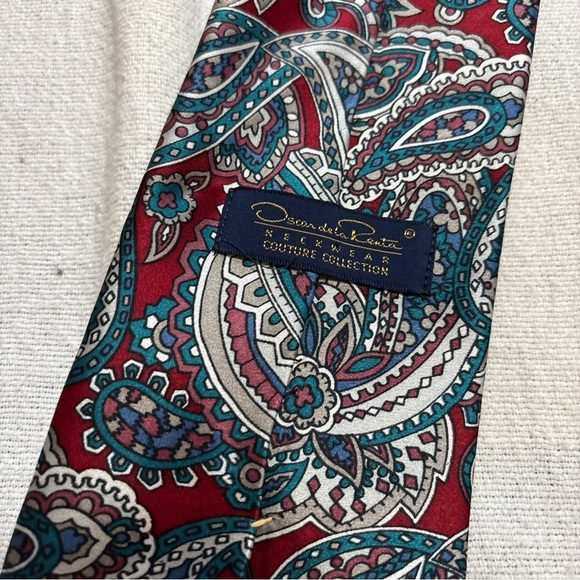 Oscar De La Renta Men Neck Tie Silk Geometric Multicolor Paisley Workwear USA - Picture 4 of 6